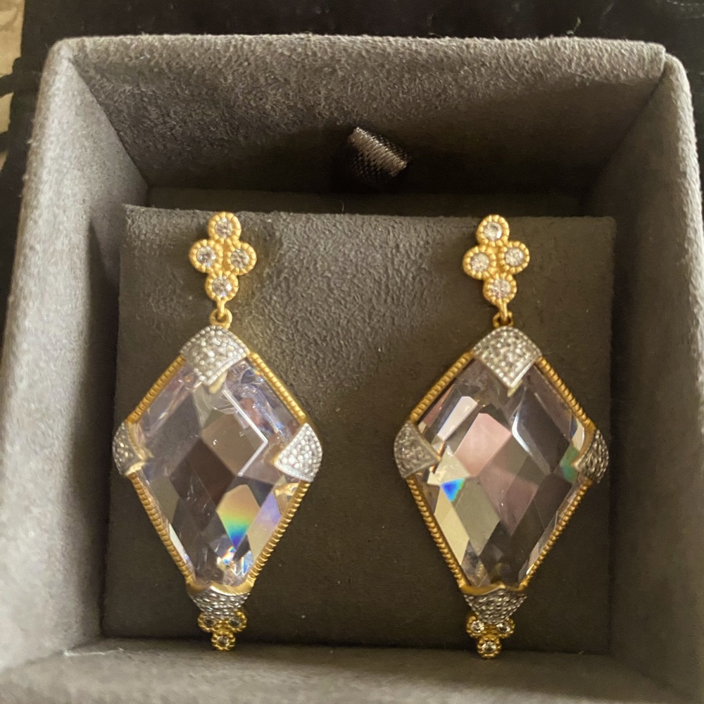 Freida Rothman Gold and Crystal Statement Earringd